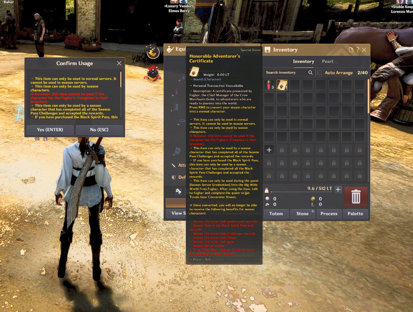 The Honorable Adventurer&rsquo;s Certificate. Read the tooltip conditions carefully &mdash; the ones in red are what block it.